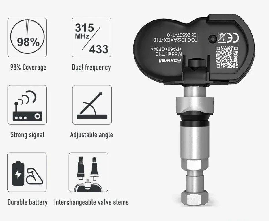 For T10 Universal TPMS R F Sensor Programmable mx Sensor Dual Frequency 433Mhz 315MHz tire pressure monitoring system sensor