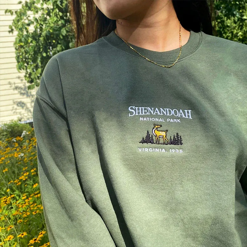 Shenandoah National Park Vintage Style Sika Deer felpe ricamate Unisex manica lunga sciolto autunno vestiti spessi pullover