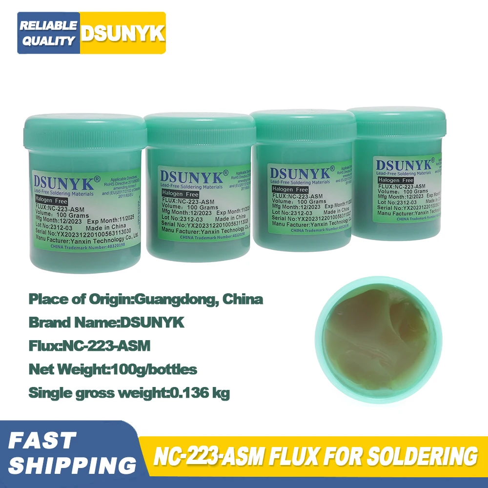 100% Original DSUNYK NC-223-ASM 218 Flux Solder Paste 100G Soldering Flux Paste Bga Smd Soldering Supplies Flux for Soldering