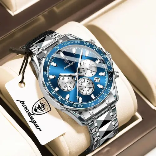 Imagen 2 del producto Reloj deportivo POEDAGAR para hombre, resistente al agua, luminoso, cronógrafo, fecha, cuarzo, reloj de pulsera militar para hombre, relojes de acero inoxidable para hombre, Reloj