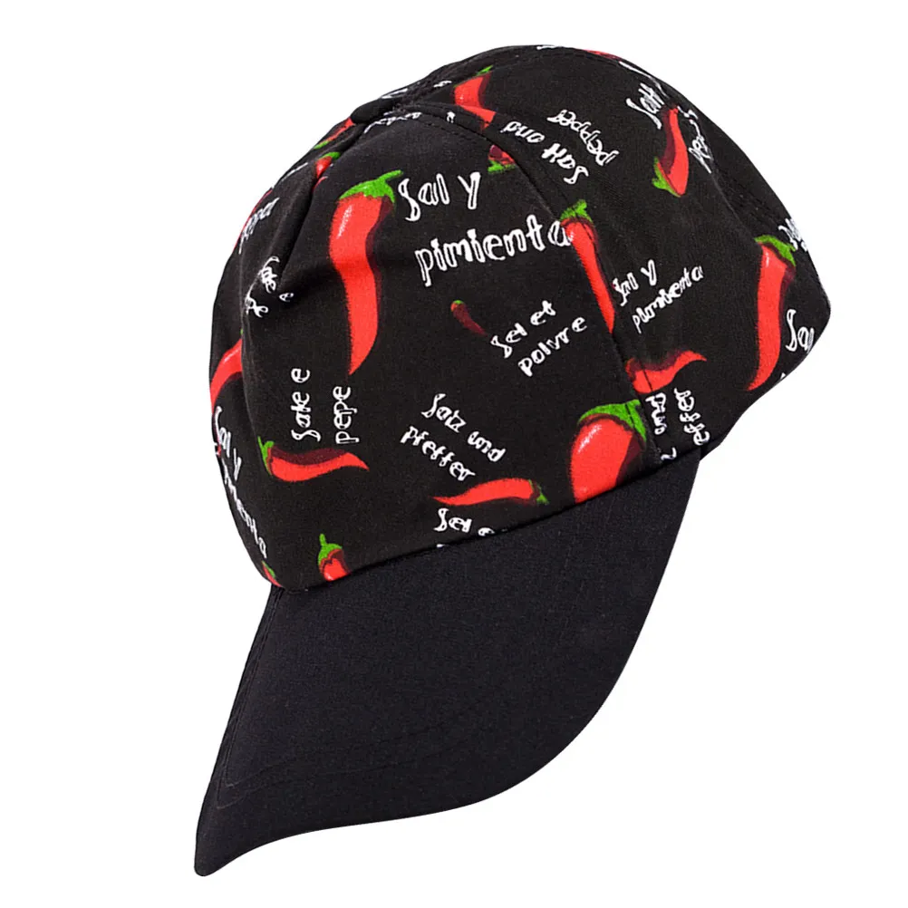 1Pcs Black Baseball Cap Kitchen Chef Hat Creative Chili Pattern Sweat Absorbing Comfortable Restaurant Waiter Cooking Working