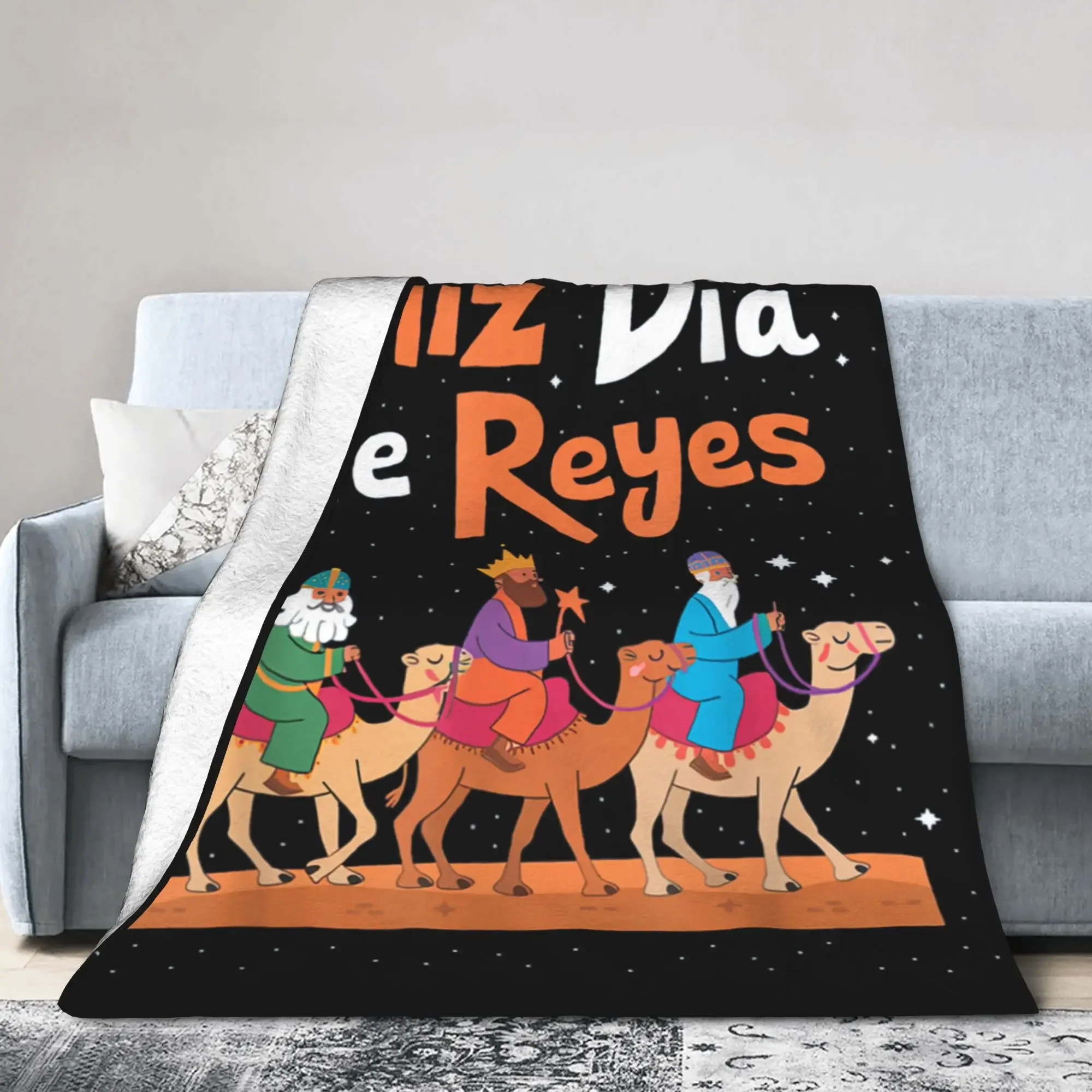 

Винтажный шерстяной плед Happy Three Kings Epiphany Day (День Воскресения) Feliz Dia De Reyes, супермягкий, для кровати, дивана, кушетки, в см. измерениях