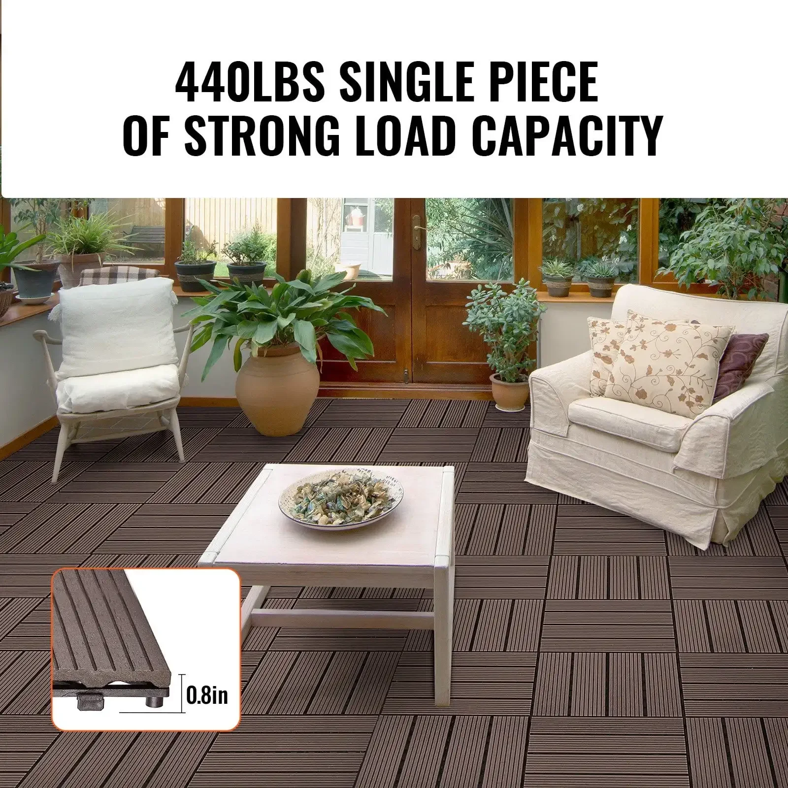 Interlocking Deck Tiles Plastic Wood 10 Pack 12"x12" Waterproof for Porch