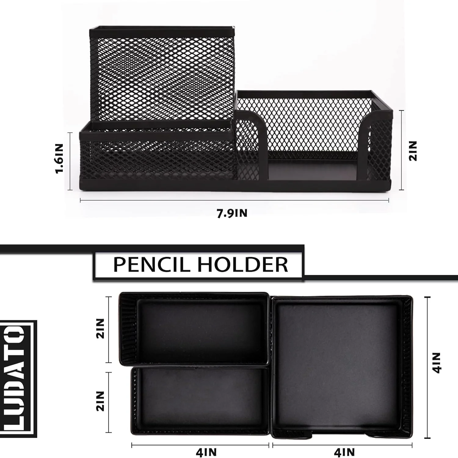 2 Pieces Mesh Pen Holder Desk Organizers and Accessories for Desk， Compartments Black Pencil Holder for Office Supplies， Gif