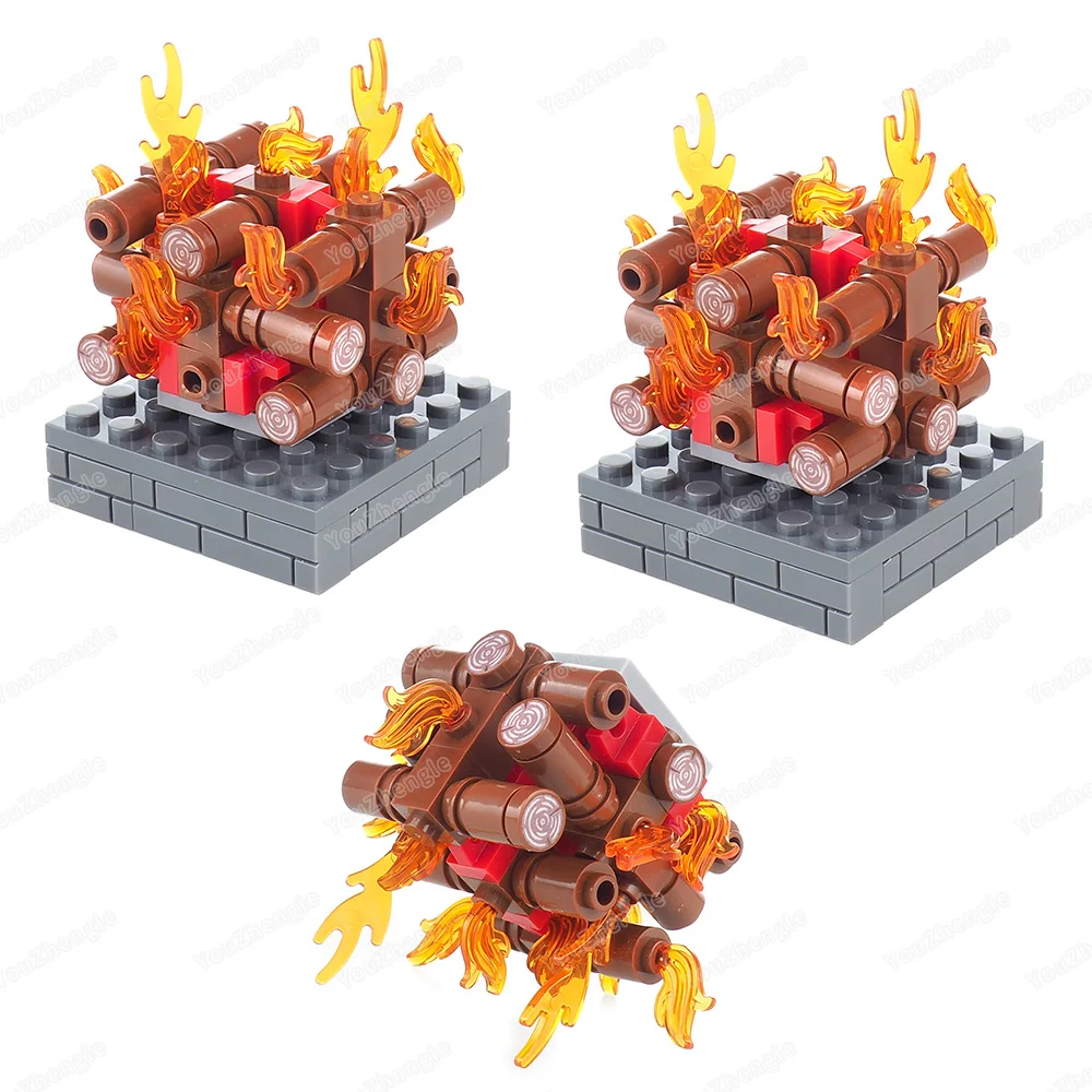 Bonfire Building Blocks Assembly MOC Figures Equipment Outdoor Burning Heating Scene Matching Model Children Gifts Boy DIY Toys