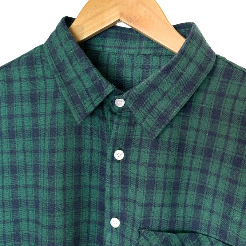 Menswear Casual Mens Shirt Green Color Plaid Lapel Collar Longsleeve Casual Top Streetwear Leisure working Clothing plaid shirt