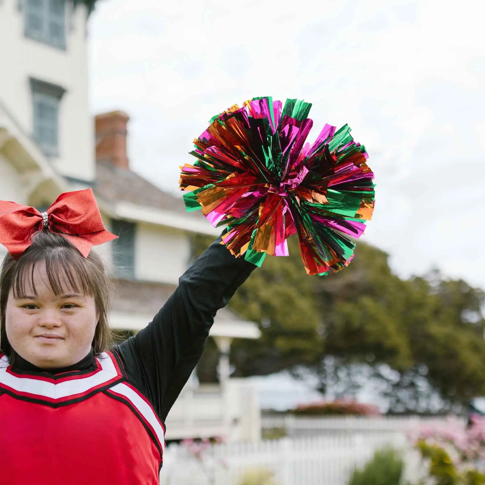 2Pcs Metallic Dance Poms Cheerleading Pom Poms for Performance Cheer Team Spirit Sports Events Football Basketball Hockey Game