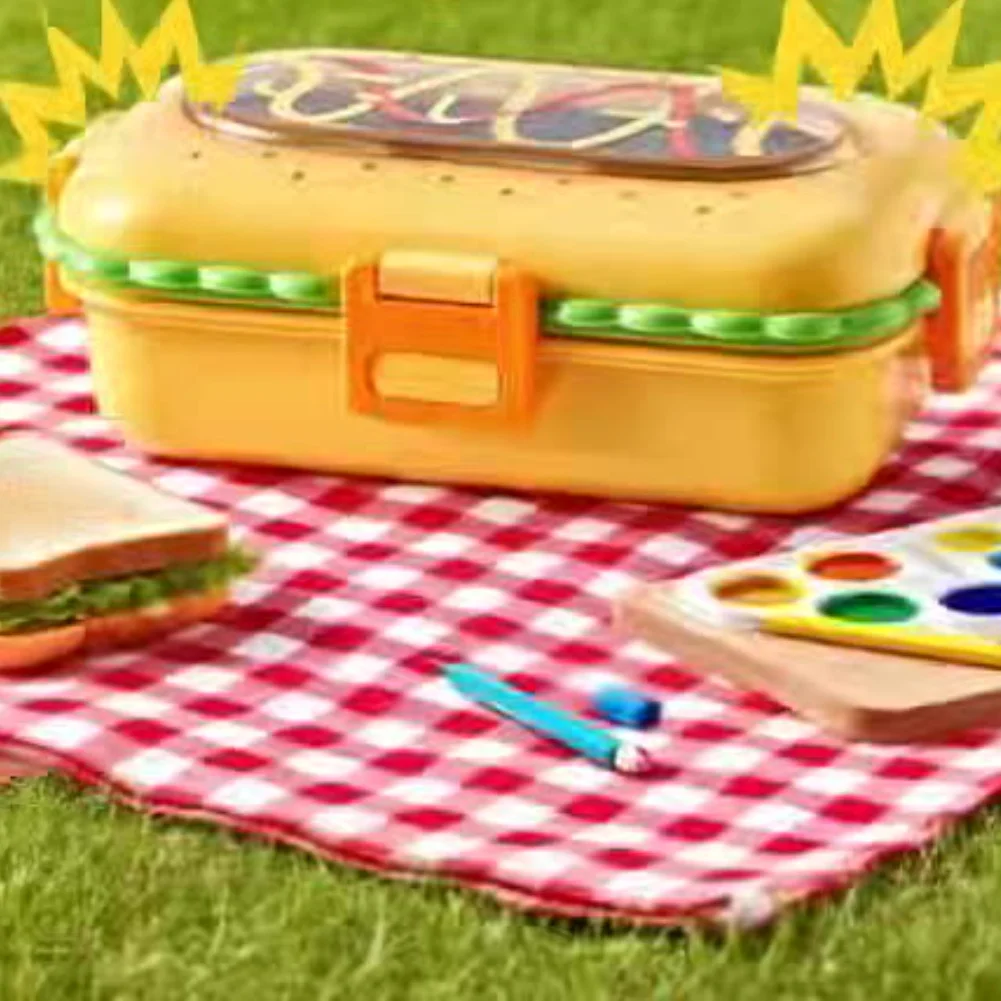 1PCS 430/600ml Hamburger Shaped Stainless Steel Compartment Thermal Lunch Box Cute Burger-Bento Box For Picnics/travel/commutes