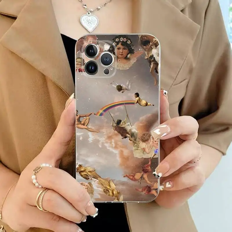 MaiYaCa Vintage Painting Paradise Angel Phone Case For iPhone 11 12 13 14 Mini Pro Max X XS TPU Clear Case For 8 7 Plus SE 2020