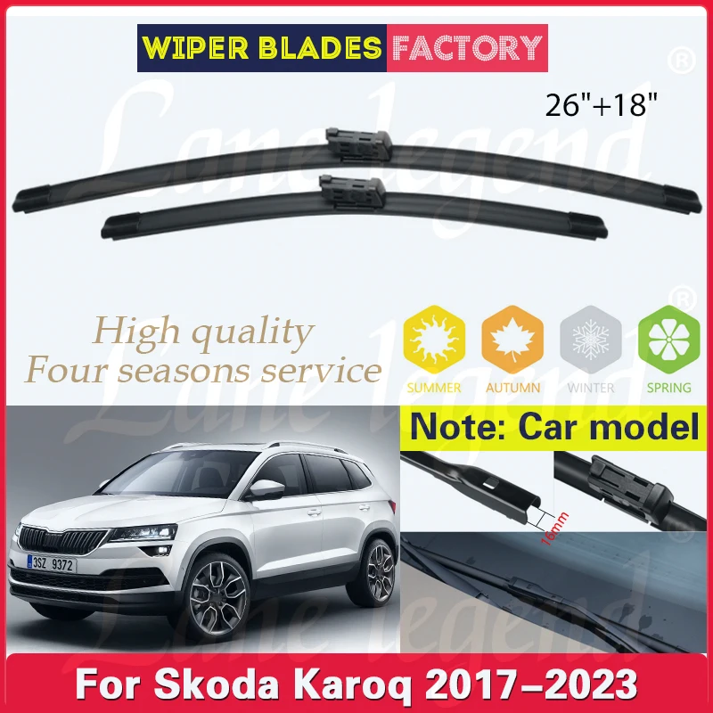 

2PCS For Skoda Karoq 2017 - 2023 26"+18" Front Rear Wiper Blades Windshield Windscreen Window Rain Brush Car Accessories 2022