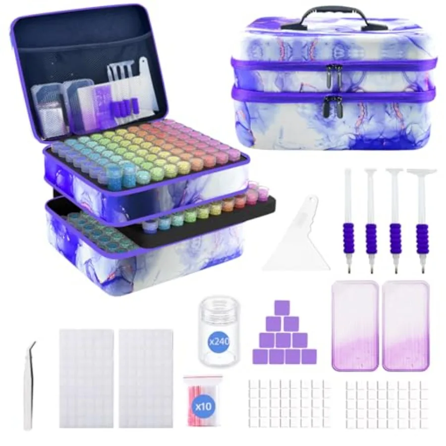 

Diamond Art Storage Containers with Dot Drill Tools240 Slots Bead Organizer Case for 5D DIY Art Kits Portable Craft Box for Dia