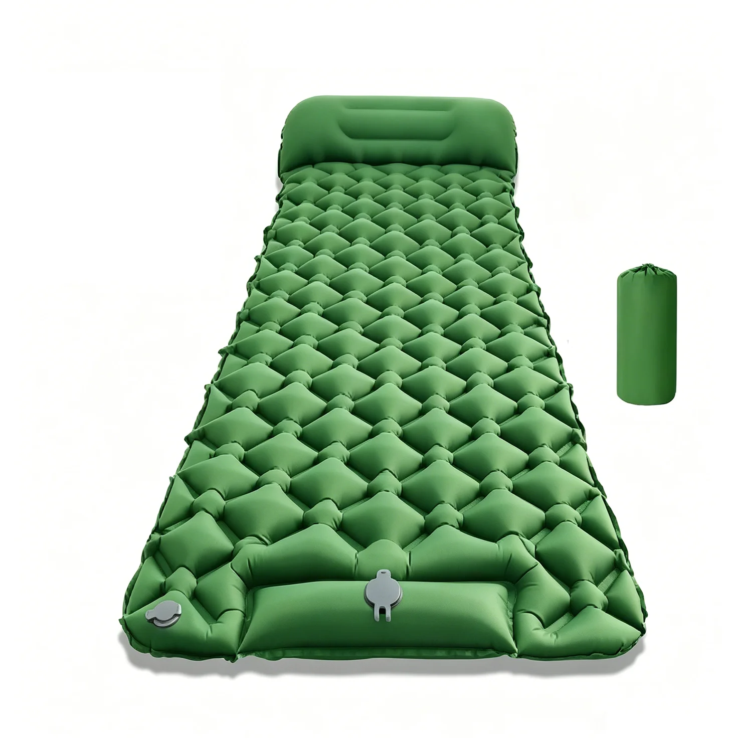 Schlafmatte Einzel/Doppel Aufblasbare Camping-Luftmatratze mit Eingebauter Fußpumpe, Wabenförmige Wasserdichte Nylon-TPU-Matte, Integriertes Kissen & Aufbewahrungstasche für Outdoor-Camping und Reisen