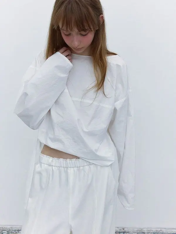 เสื้อผ้าฝ้ายลำลองทรงกลม ผูกข้าง สีพื้น รุ่น Hello September Autumn New Sle สำหรับผู้หญิง พรีเมียม แต่งลูกไม้ รุ่น H9226