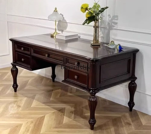 

08American country solid wood desk classic Roman column retro study writing table