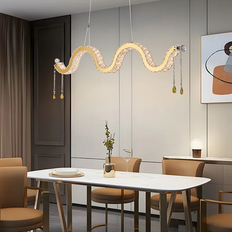 S type light luxury long restaurant chandelier high sense French wave crystal bedroom chandelier villa homestay warm lamp