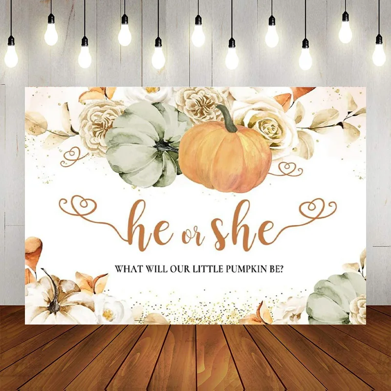 Gender Reveal Baby Shower Backdrop Autumn Pumpkin Background Photography Flower Fall Banner Party Decoration Supplies Photo