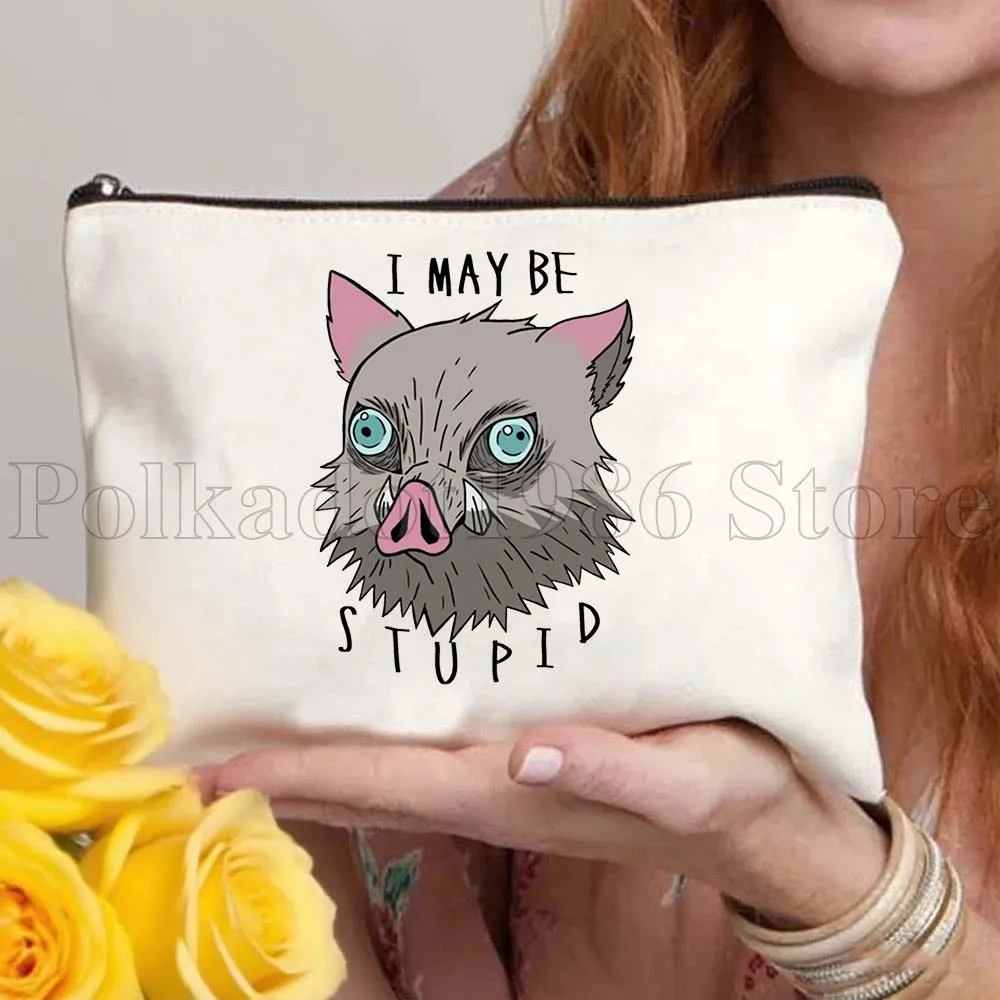 Sac en toile Demon Slayer Anime Kimetsu Nezuko Girl Inosuke, sacs à cosmétiques de voyage pour femmes, sac de rangement de toilette à la mode pour maquillage