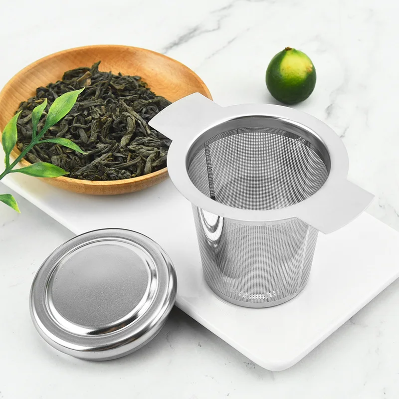 High Quality Tea Brewer with Lid Mesh Dual Ear Mesh Drainer Tea Mesh Strainer Stainless Steel Coffee Filter Tea Tools