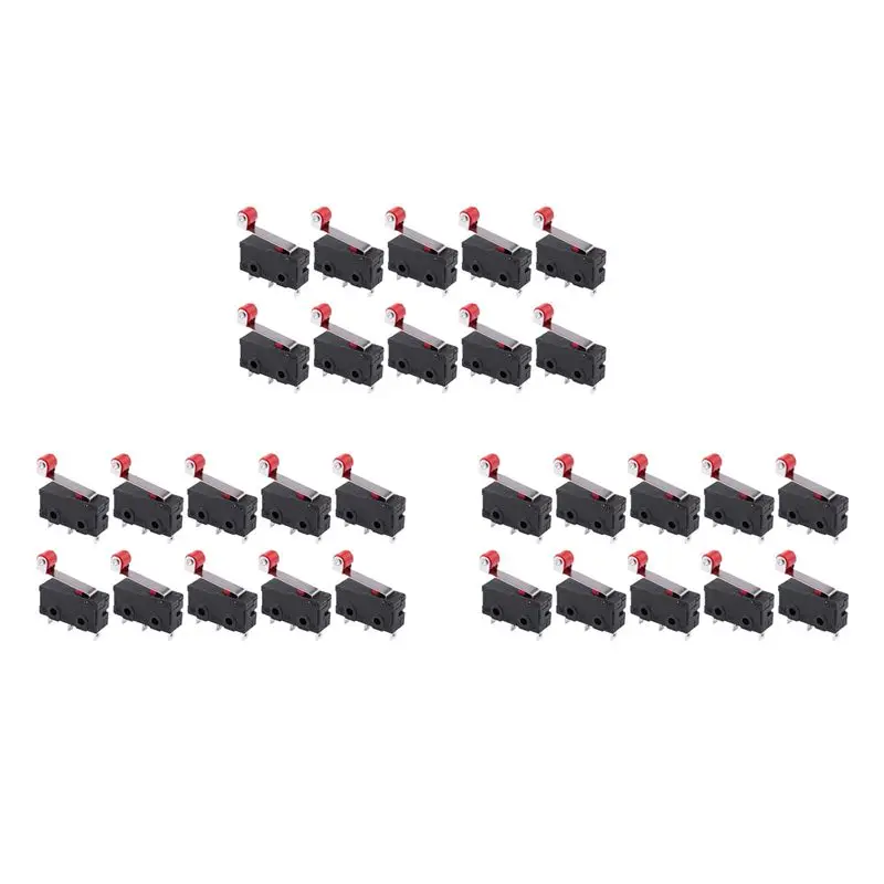 A74E-30Pcs Micro-Roller Lever Open Close Limit Switch Kw12-3 Pcb Microswitch