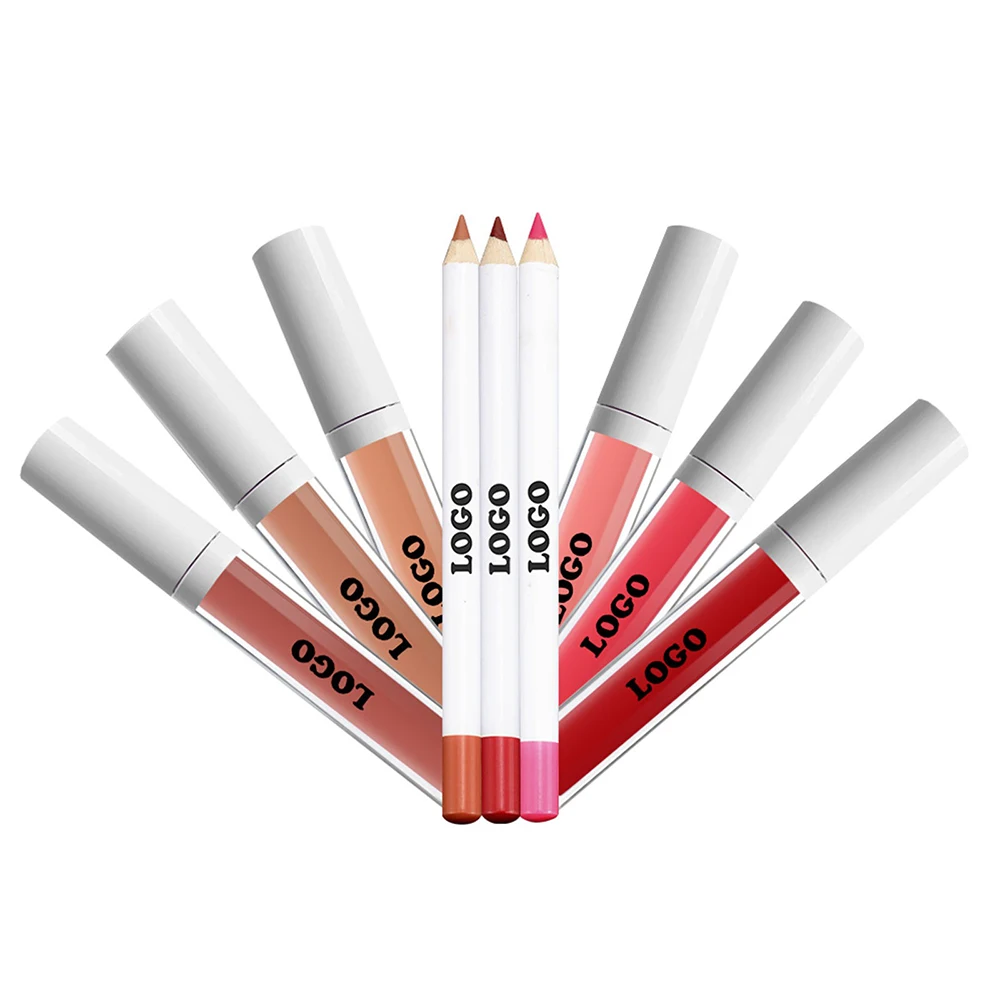Private Label Lipstick Lipliner Kit Custom Logo Waterproof Shaping Hook Line Plumping Matte Lip Glaze Pigment Double-end Makeup