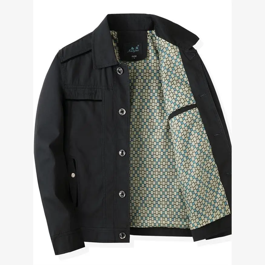 

Pure Cotton Men's Jaet Casual Collar Mid-Year Autumn Faion for Middle-Aged And ly lin ort Sve V-Ne Jaet