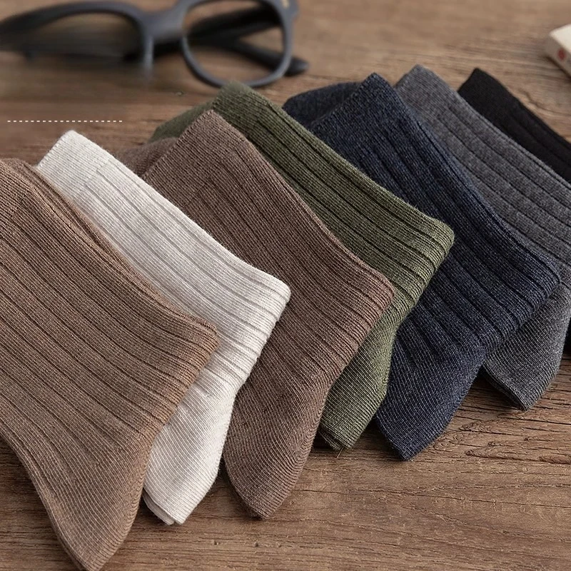 10 pairs of men's spring and autumn solid color texture business daily tube socks