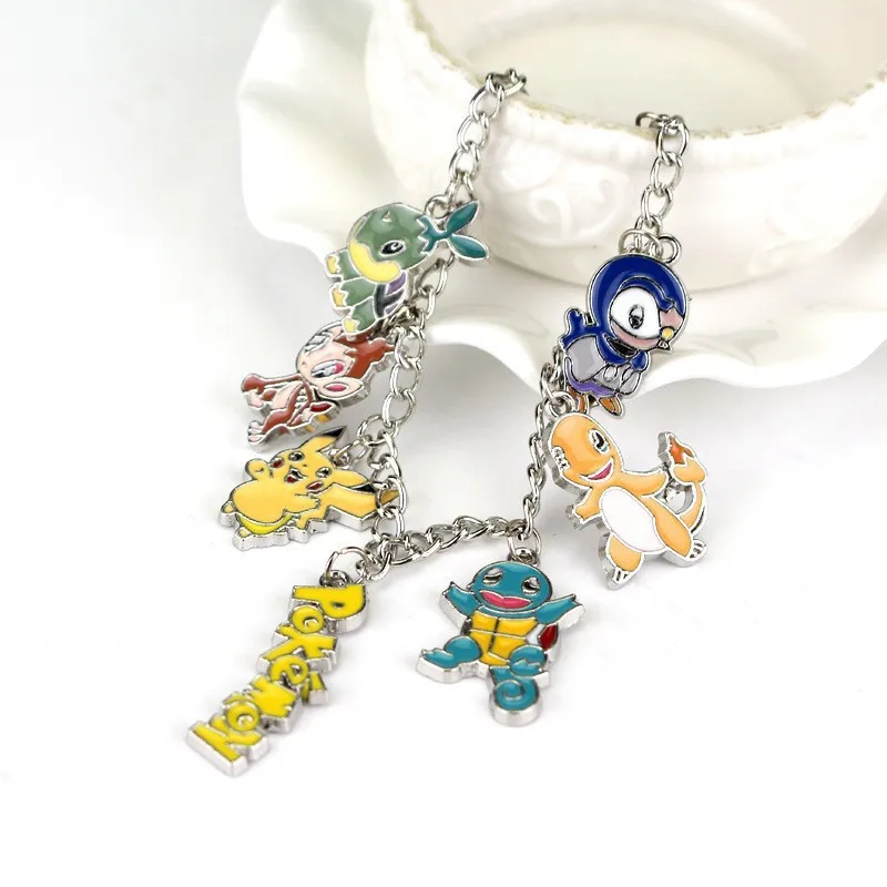 Bransoletka z figurkami Pokemon, Bulbasaur, Squirtle, Charmander, Meowth, metalowa emaliowana bransoletka na rękę, akcesoria do samodzielnego tworzenia biżuterii.