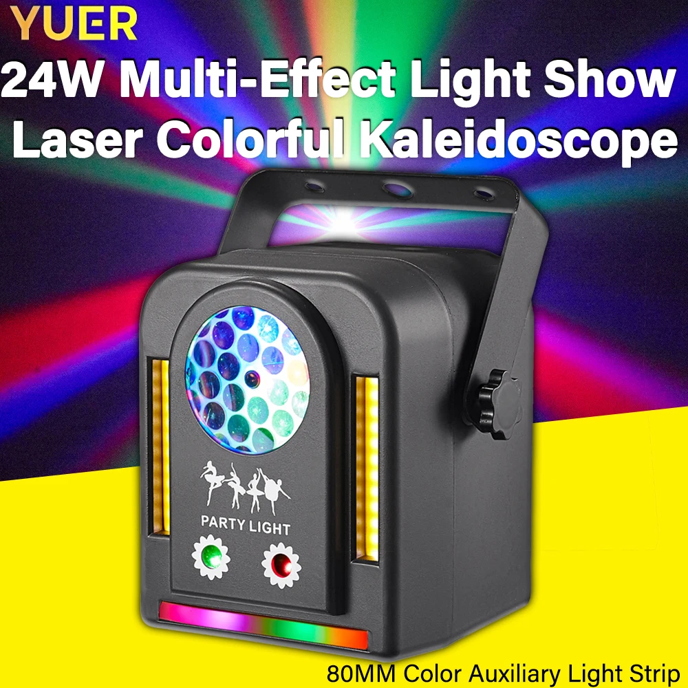 yuer compact kaleidoscope lens luz de palco laser piscando leds 24w novo perfeito para festas eventos boate casamento bar festas 01