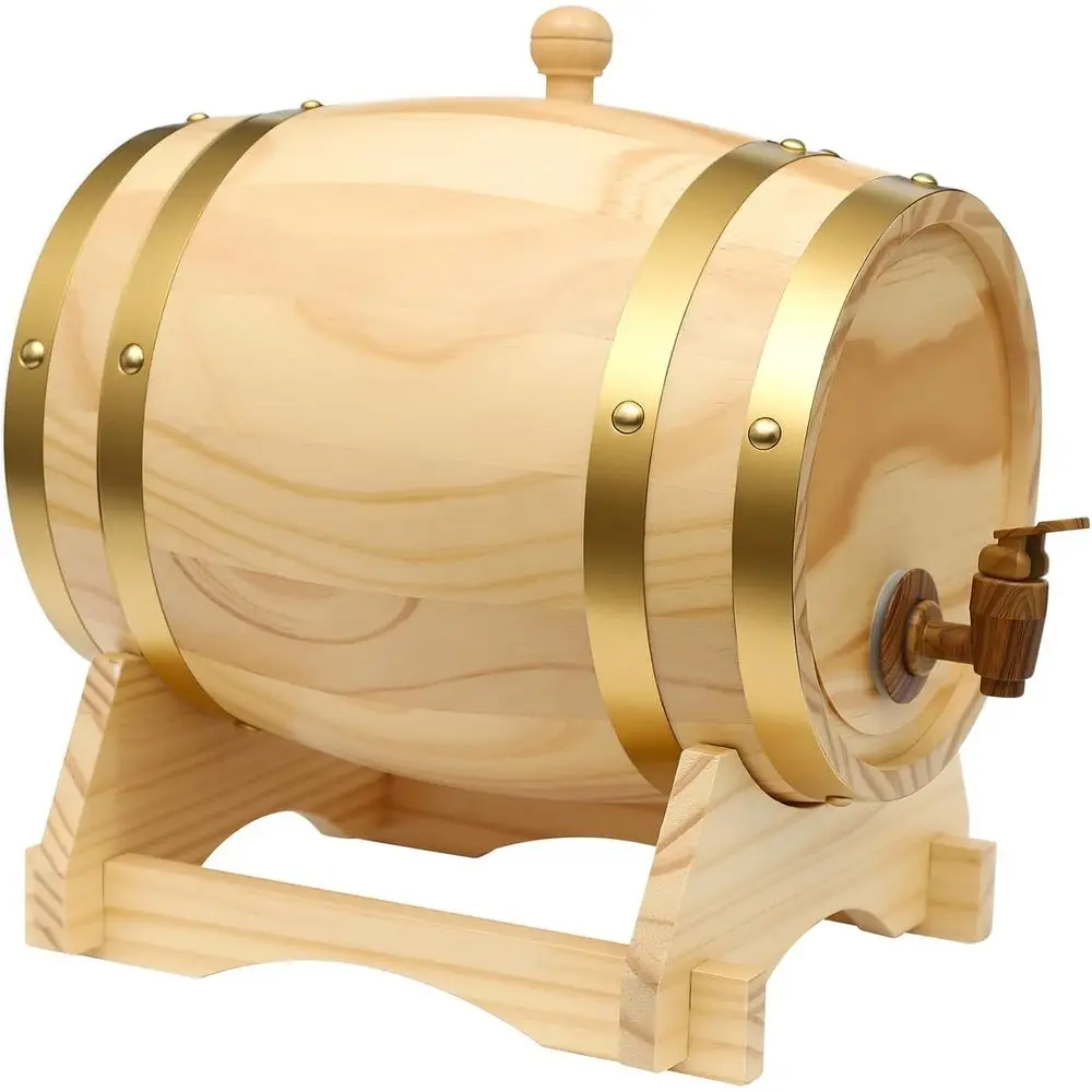 1.5L/3L/5L/10L Vintage Wood Timber Wine Barrel Dispenser or r Brandy Tequila Whiskey Rum Port (5L)