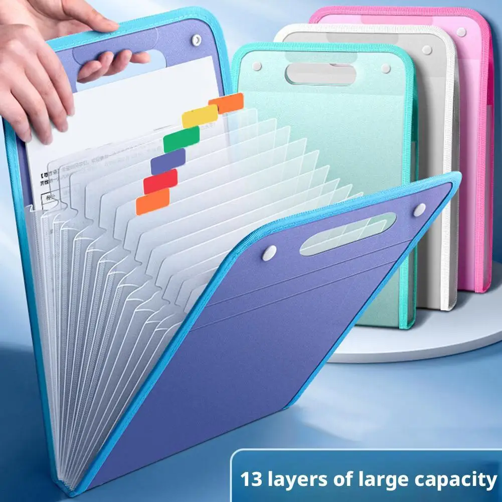1pc A4 Macaron Vertical Binding File Bag Accordian Document Organizer Student Test Paper Storage Bag 13 Cell Portable Organ Bag