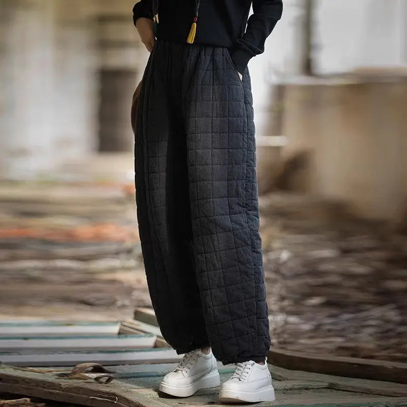 

Lantern Pants Quilted Plaid Pattern Thickened Cotton Linen Autumn And Winter Outerwear Women's Padded Trousers For Women Z4242