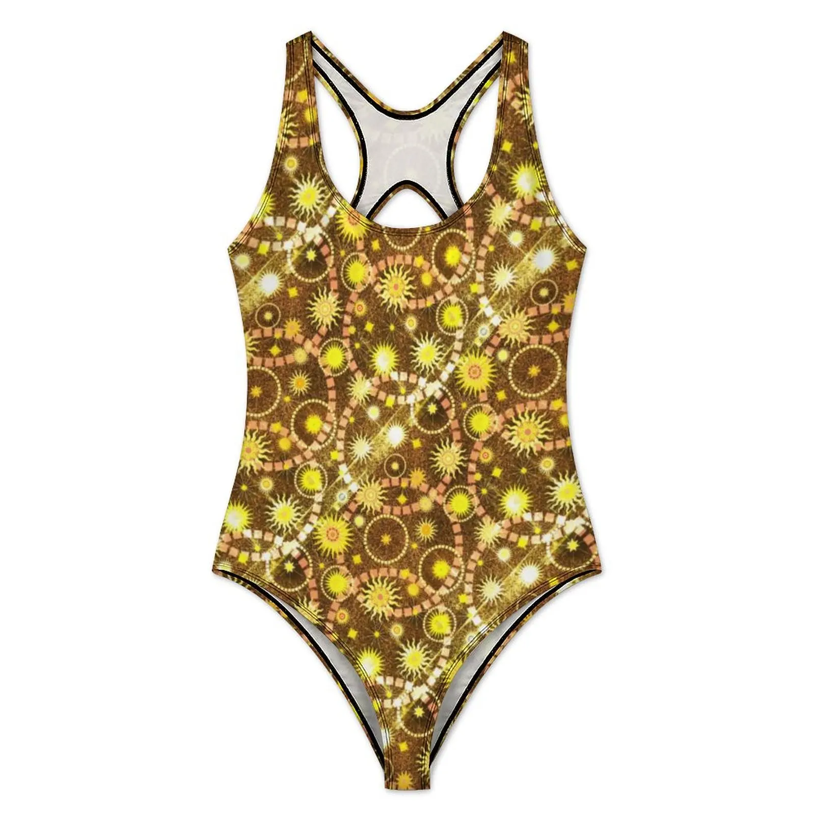 Tysonia Sun Swimsuit Sexy Retro Gold Suns Print Women Swimwear One-Piece Simple Swimsuits Surfing Push Up Backless Bathing Suits