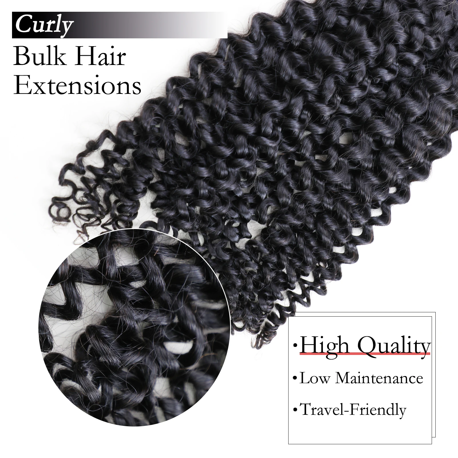 Volume preto natural brasileiro do cabelo humano para trançar, encaracolado, nenhuma trama, micro trança, extensões do cabelo, 100g