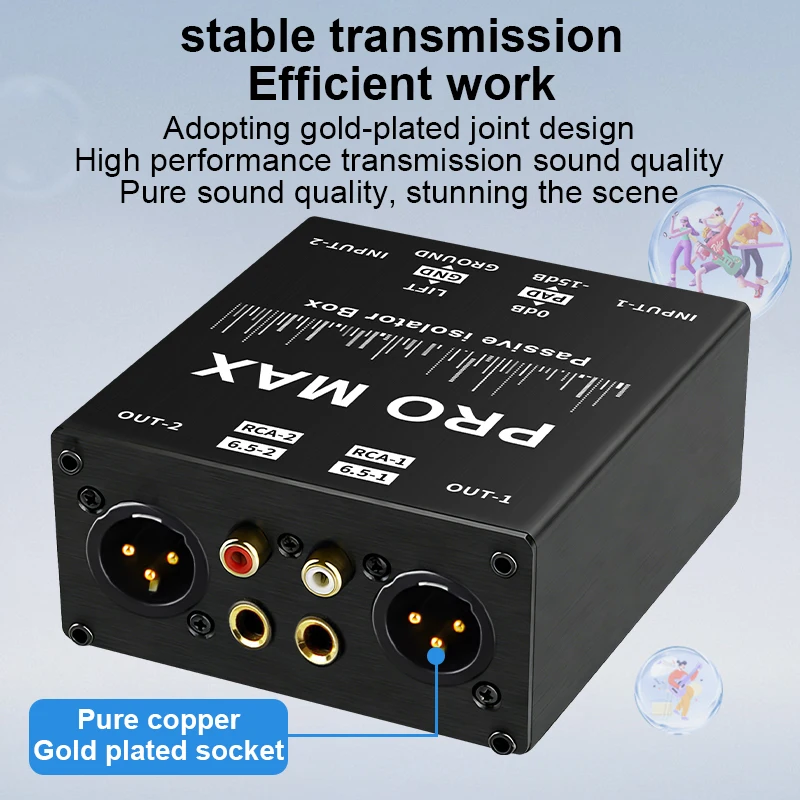6.35mm to XLR Audio Isolator DI Box Noise Canceller Ground Loop Noise Eliminator for Guitar Mic Sound Card Mixer Stage Show