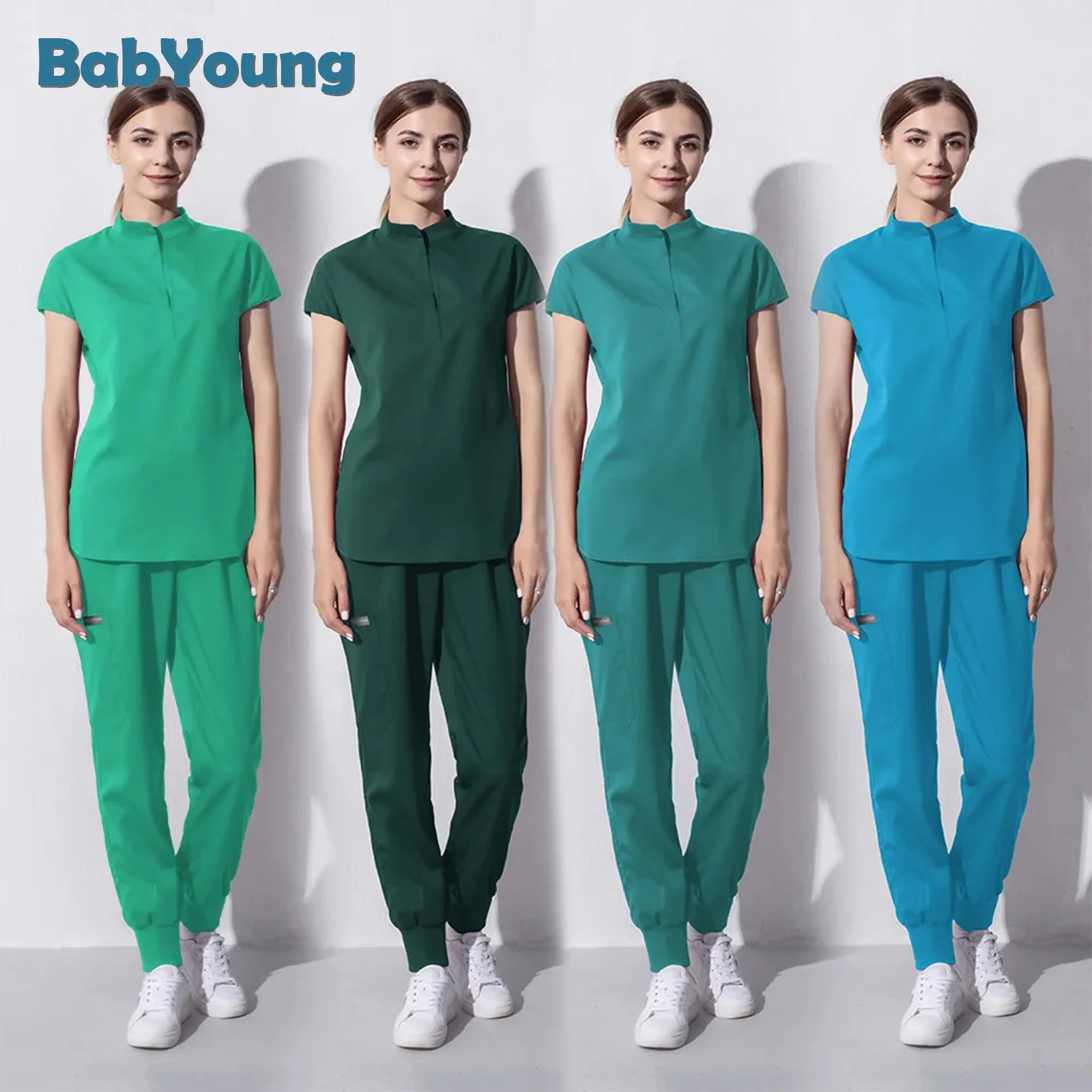 Medische petten Tandheelkundig ziekenhuis Unisex werkuniformen Verpleegstersaccessoires Tops + broeken met korte mouwen Verplegingsscrubs Pakken