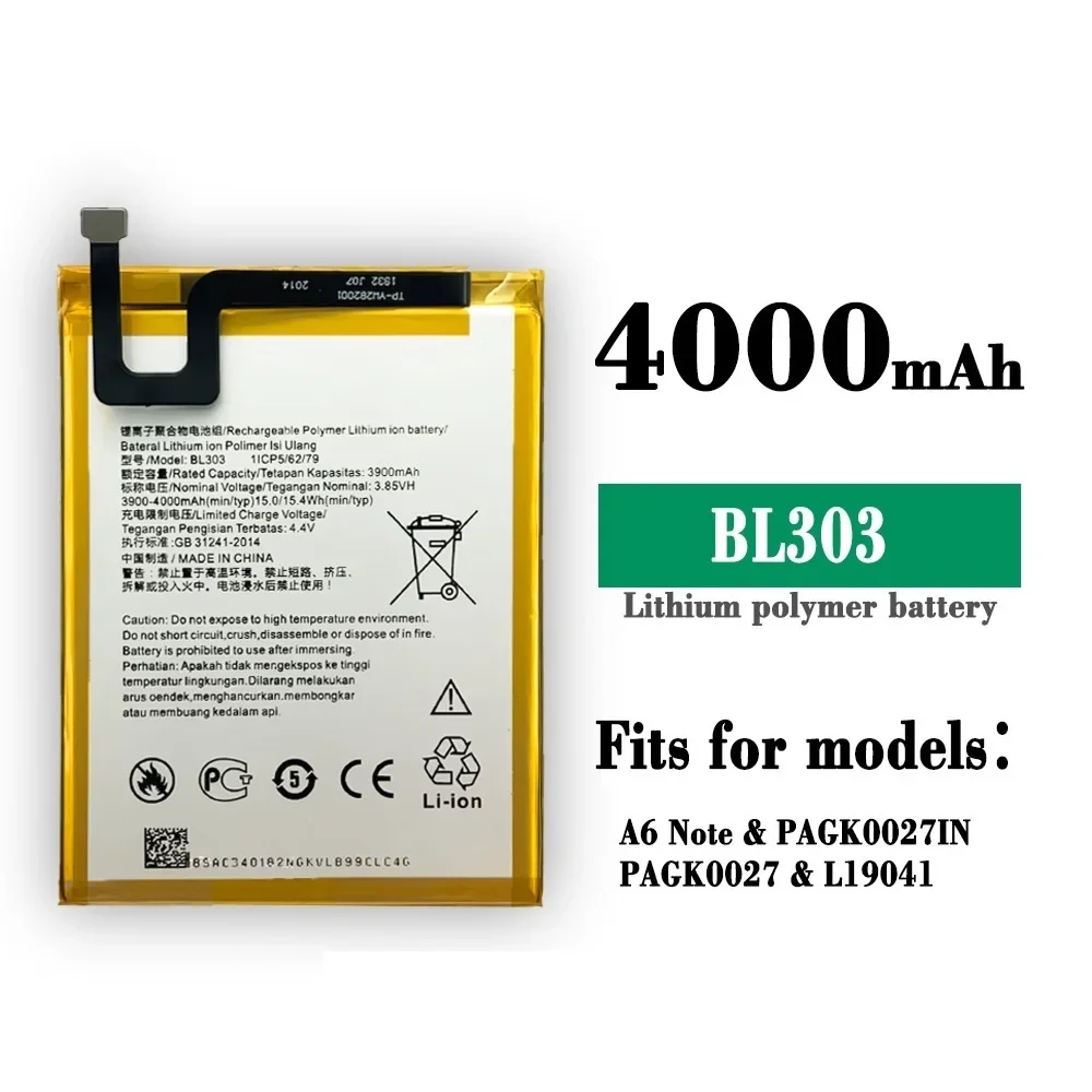 

New Original BL303 3900 mAh Battery for Lenovo A6 Note PAGK0027IN PAGK0027 L19041 BL303 Batterie Batterij Bateria + Free Tools