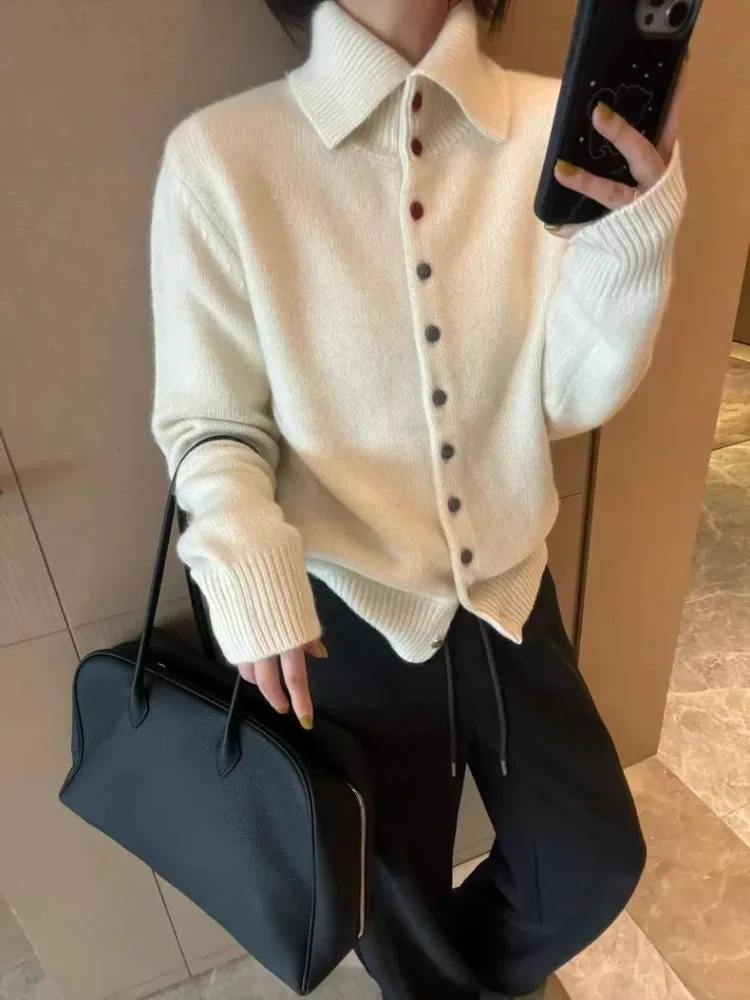 가을과 겨울 패션 신상 여성 우아한 니트 가디건 따뜻하고 두꺼운 캐시미어 캐주얼 싱글 브레스티드 한국 스웨터
