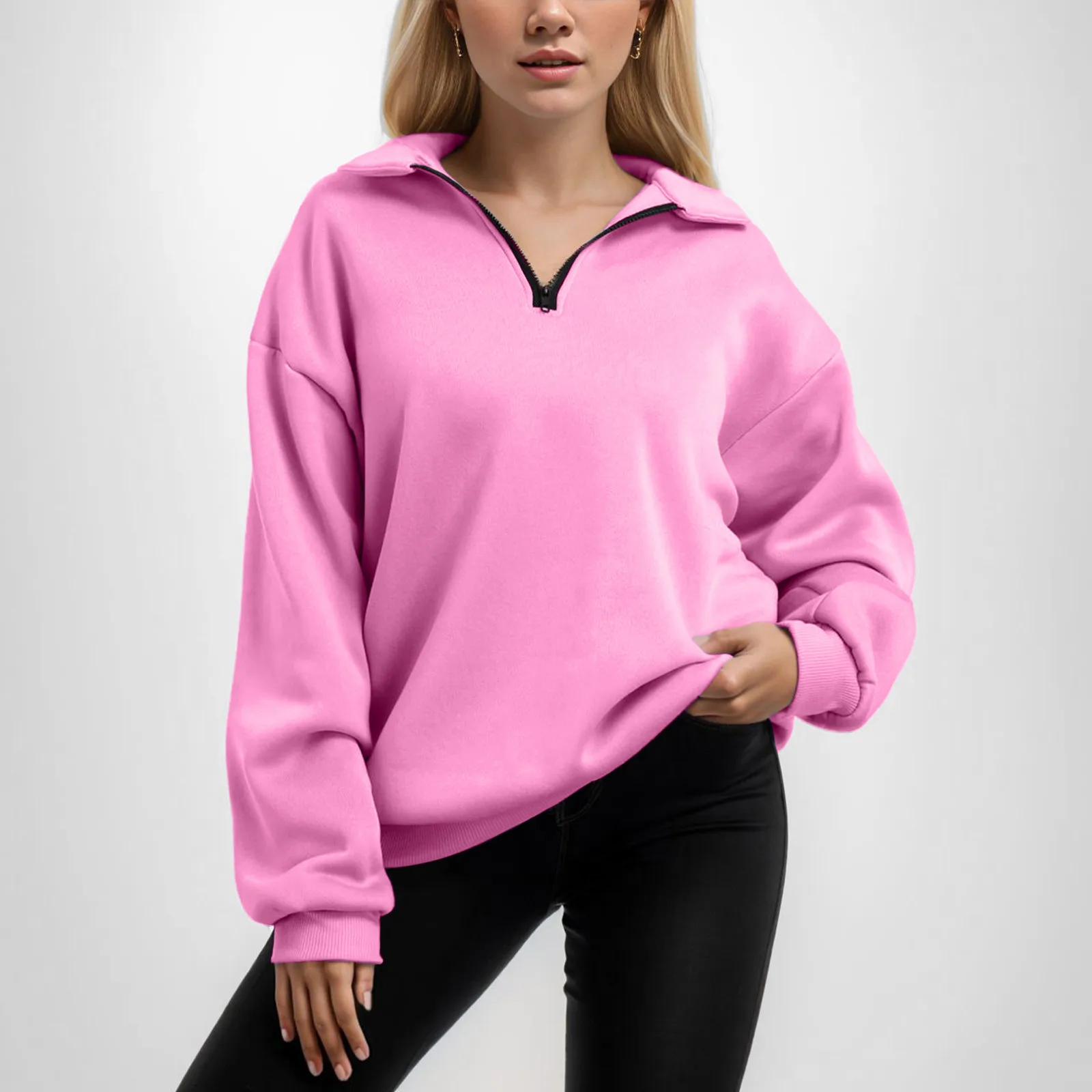 Tops For Womens Oversized Half Zip Pullover Long Sleeve Sweatshirt Quarter Zip Hoodie Sweater Teen Girls Large Womens Sweatsuit