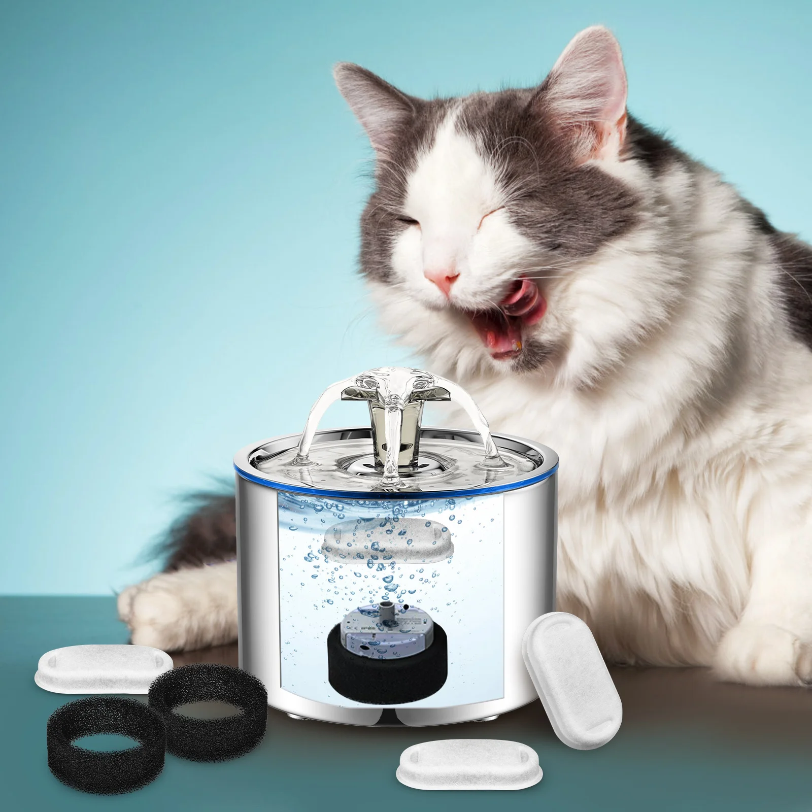 

1Set Pet Fountain Filter Round Design Removes Impurities Ensures Safety Health Versatile Use Multiple Models Cat Fountain Filter