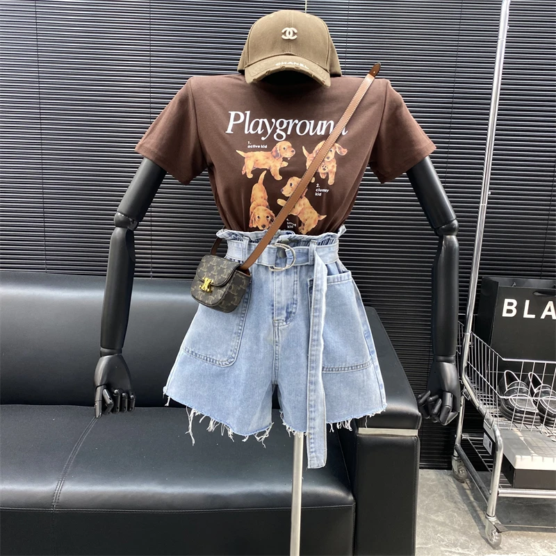 

New 2022 fashion Designer new style Famous brand Cute dogs print T-shirt Letter Exposed navel Chic Top