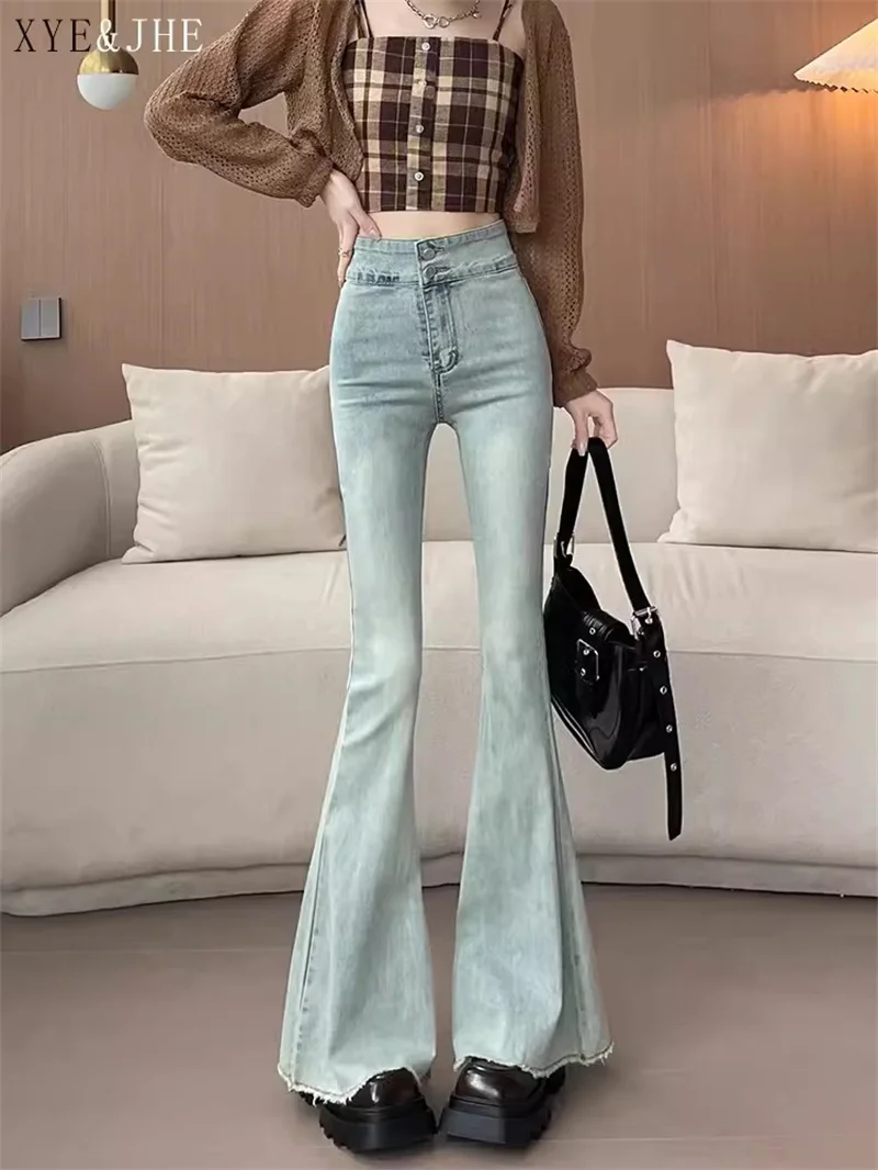 

Light Colored Bell Bottomed Pants for Spring 2024 New Summer thin High Waisted Mopping Design Slightly Flared Jeans for Women's