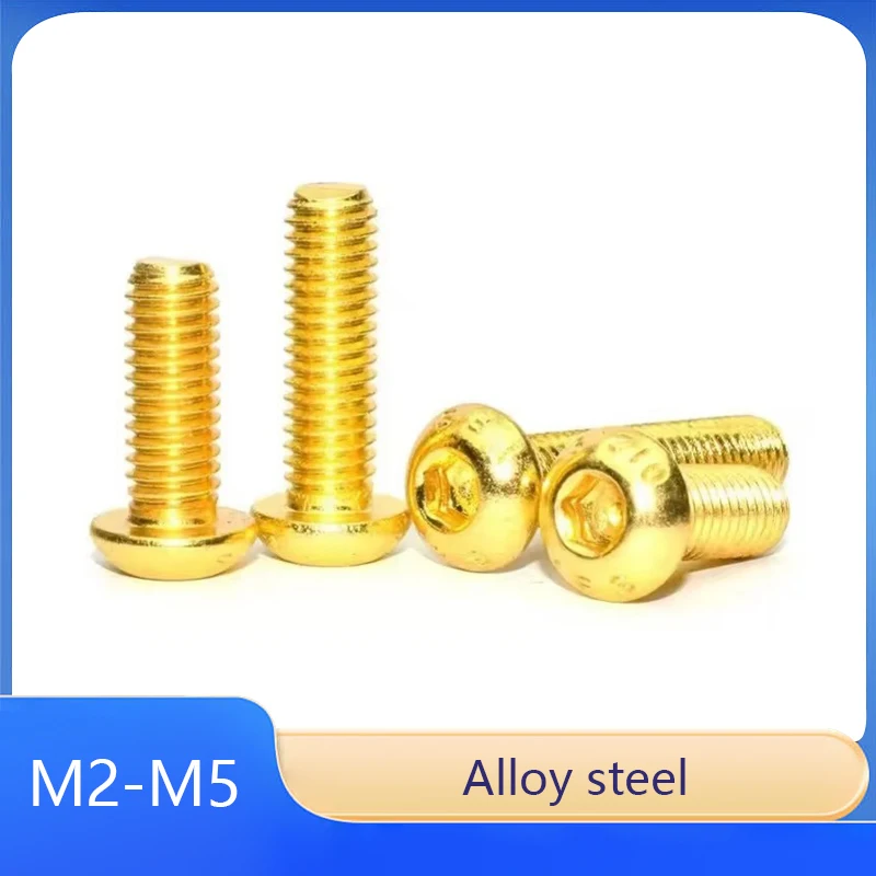 

10.9 Grade Titanium-Plated Gold Round Head High-Strength Hexagon Socket Screws with Large Umbrella Head M2 M2.5 M3 M4 M5 M8