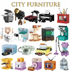 MOC City Series Furniture Room Architecture Cooking Machine Building Blocks Street View Piano House  Assemble Bricks Kids Toys