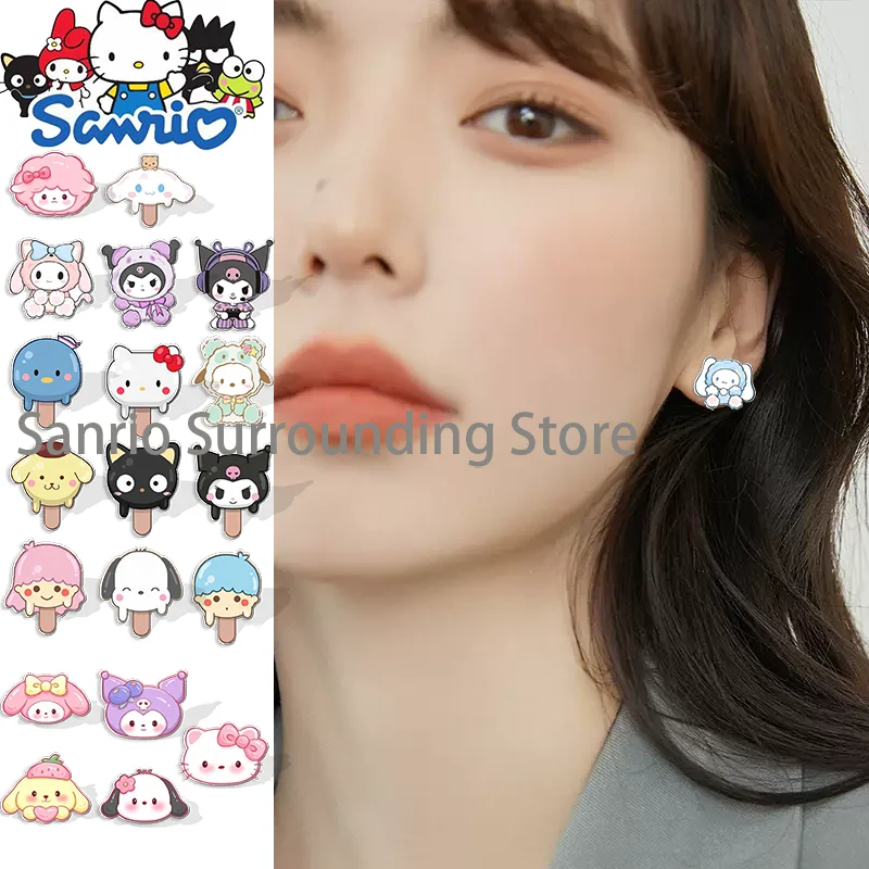 

20 Style Sanrio Earrings Kawaii Cinnamoroll Hello Kitty Kuromi Earring Exquisite Cute Fashion Jewelry Accessories Stud Earrings