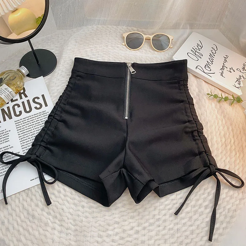 حار فتاة السراويل السوداء حجم كبير الملابس النسائية الدهون ملم سستة الصيف جديد التخسيس الرباط عالية الخصر مطوي ضيق الساخن عموم