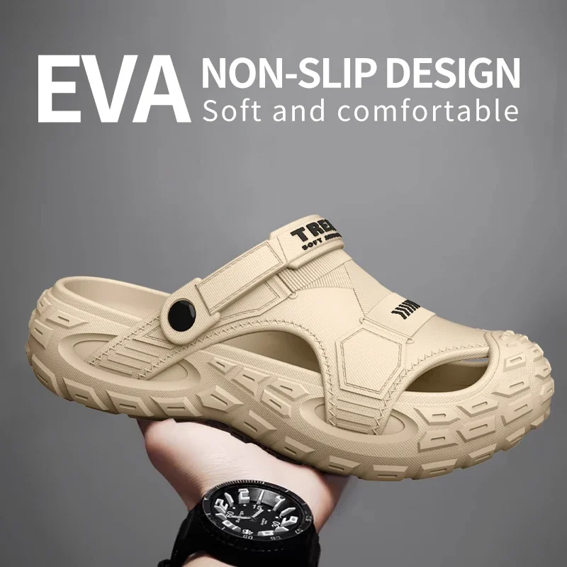 2026 Summer Hot Sale Men's EVA Sandals Summer Thick Soft Soled Outdoor Wear Beach Casual Sports Perforated Shoes Plus Size 48-49