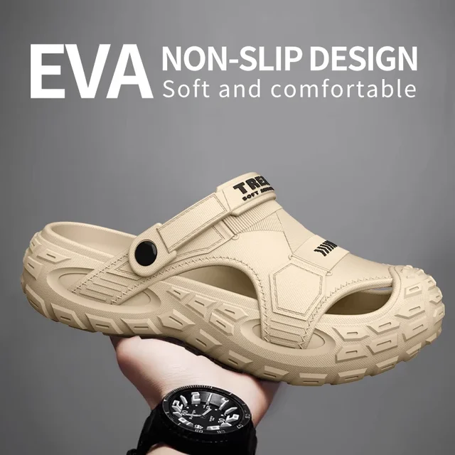 2026 Summer Hot Sale Men's EVA Sandals Summer Thick Soft Soled Outdoor Wear Beach Casual Sports Perforated Shoes Plus Size 48-49