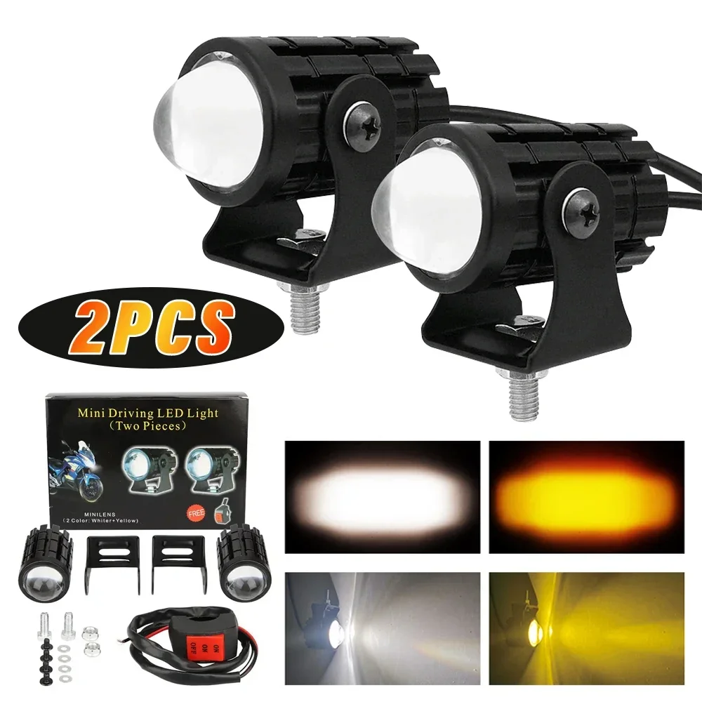 With Switch 2 PCS Super Bright Motorcycle LED Explorers Headlight Projector Fisheye Lens LED Moto Fog Auxiliary Motorcycle Headl