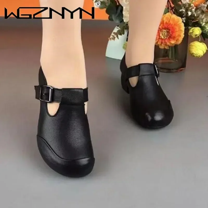 Fashion Handmade Retro Style Women Platform Shoes Summer Autumn Genuine PU Leather Wedges Heel Shallow Casual High Heels Shoes