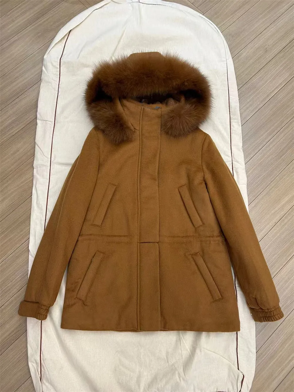 Winter New Fox Fur Collar Cashmere Jacket For Women Ski Suit Quilted Hooded Coat